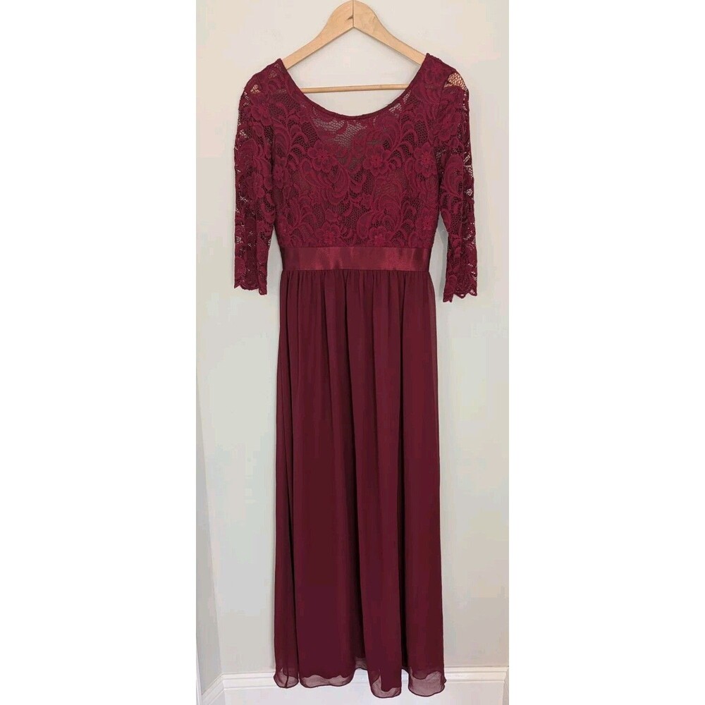 Ever Pretty SZ S Prom Bridesmaid Party Formal Dress Modest Lace Maxi Dark Red
